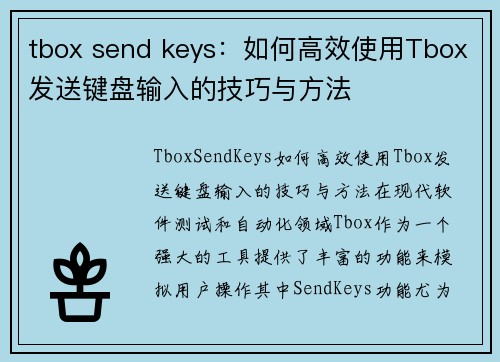 tbox send keys：如何高效使用Tbox发送键盘输入的技巧与方法